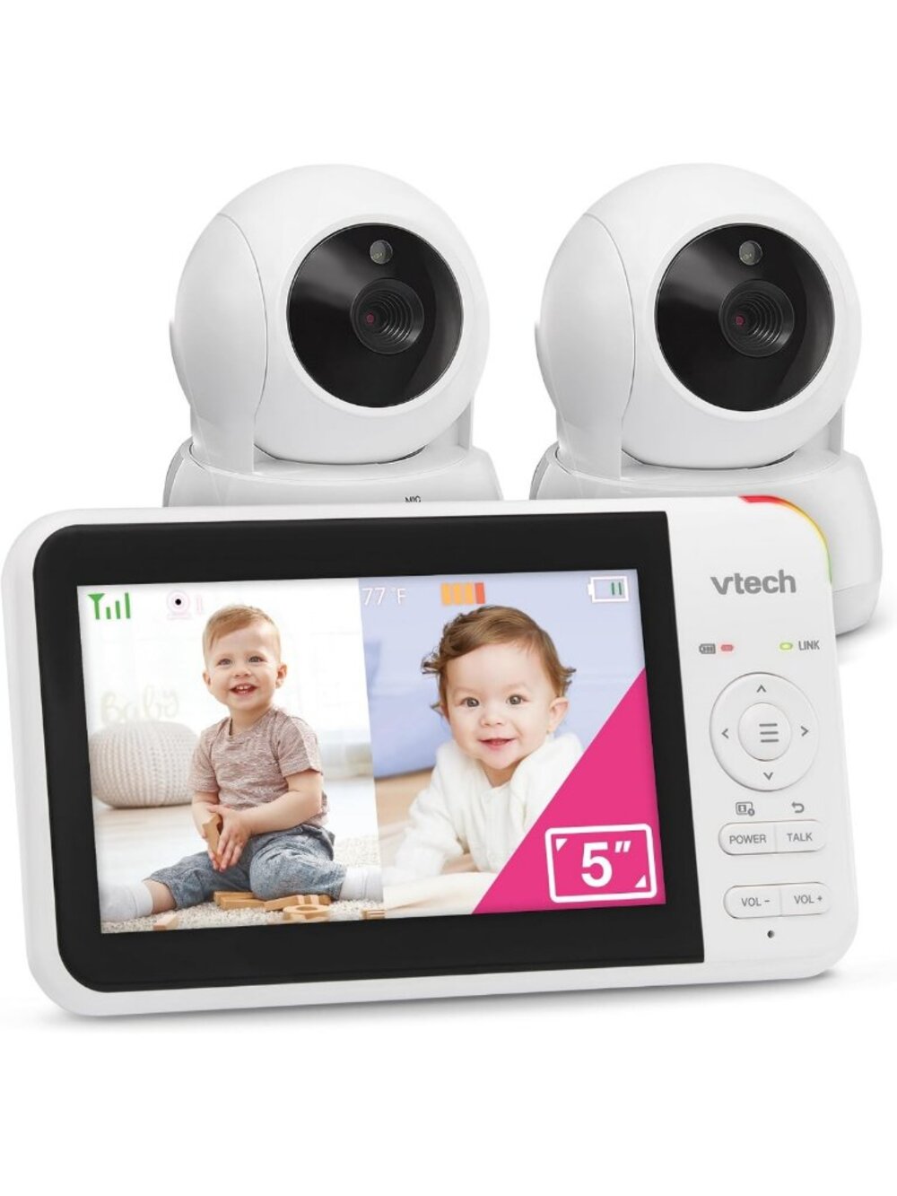 Video Baby Monitor with 2 Cameras, Remote Pan-Tilt-Zoom, Night Vision, 1000ft